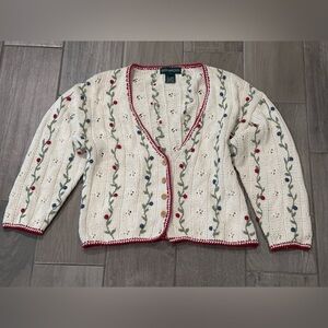 Vintage Bushwacker Embroidered Cream Cardigan Sweater Size Large